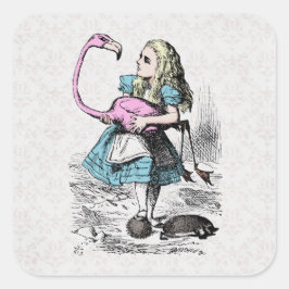 Alice im Wunderland Pink Flamingo Croquet Quadratischer Aufkleber