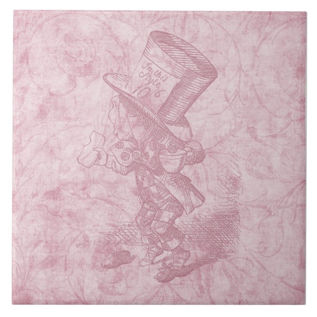 Alice im Wunderland Pink floral Art Mad Hatter Fliese (Vorderseite)