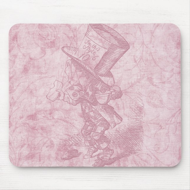 Alice im Wunderland Pink floral Art Mad Hatter Mousepad (Vorne)