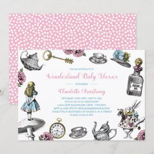Alice im Wunderland Polka Dot Babyparty Einladung