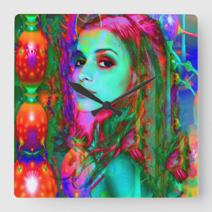 Alice im Wunderland Quadratische Wanduhr