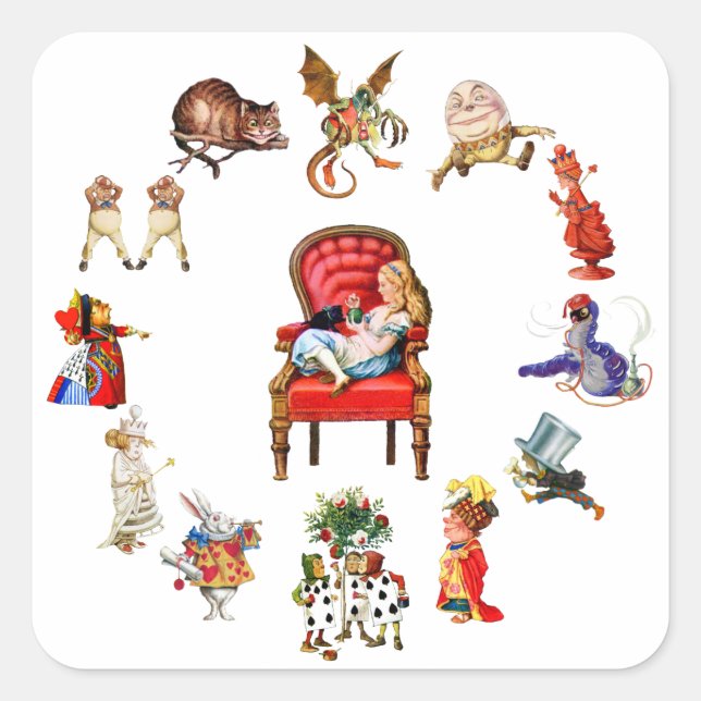 Alice im Wunderland Quadratischer Aufkleber (Vorderseite)