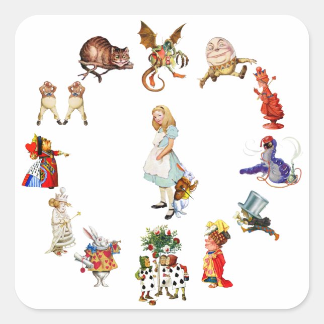Alice im Wunderland Quadratischer Aufkleber (Vorderseite)