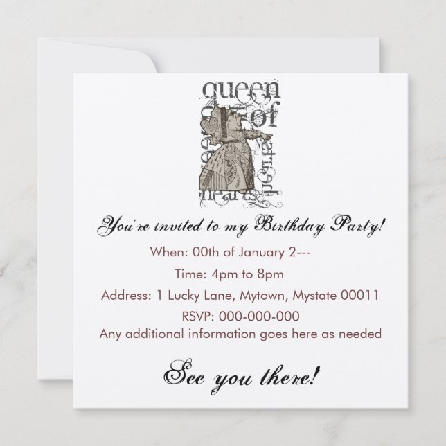 Alice im Wunderland Queen of Heart Grunge (Single) Einladung (Vorderseite)