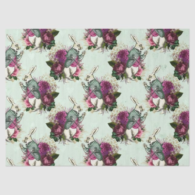 Alice im Wunderland Rabbit Green Decoupage Seidenpapier (Vorderseite)