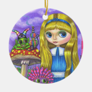 Alice im Wunderland Raupe Blume Pilze Keramik Ornament