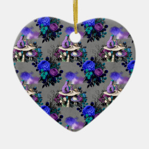 Alice im Wunderland Raupe raucht Blumen Keramik Ornament