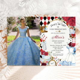 Alice im Wunderland Red Floral Birthday Tee Party Einladung