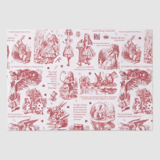 Alice im Wunderland Red Toile Quotes Seidenpapier (Vorderseite)