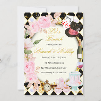 Alice im Wunderland Rosa Blumenbrunch Einladung