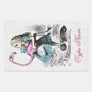 Alice im Wunderland Rosa Flamingo Krocket-Party Rechteckiger Aufkleber