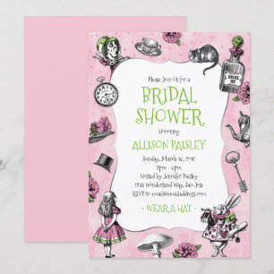 Alice im Wunderland Rosa und grünes Brautparty Einladung