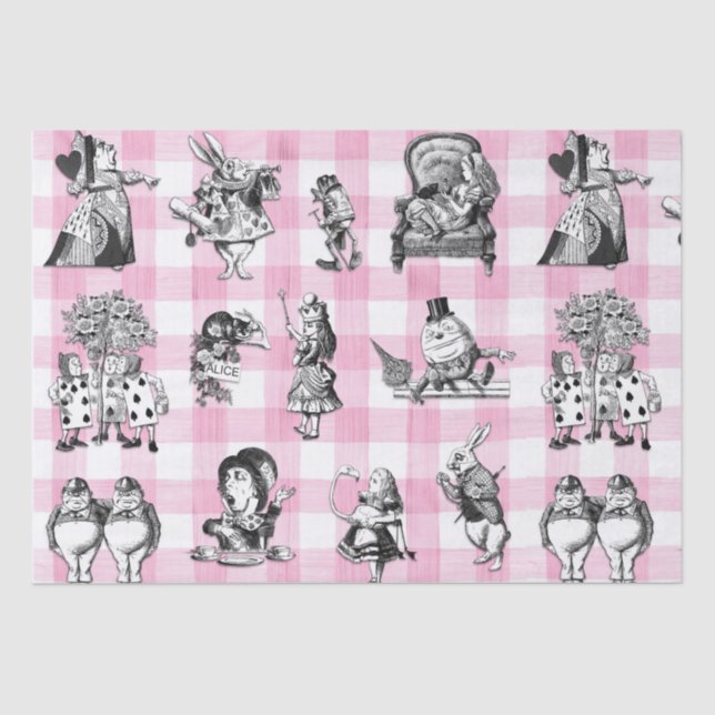 Alice im Wunderland, rosa und weiße Gingham Seidenpapier (Vorderseite)
