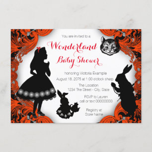 Alice im Wunderland Rot Schwarz Baby Shower Einladung