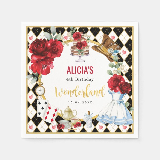 Alice im Wunderland Rote Blume Girls Teezeremonie  Serviette (Vorderseite)