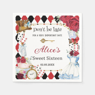 Alice im Wunderland rote florale Geburtstags-Teepa Serviette