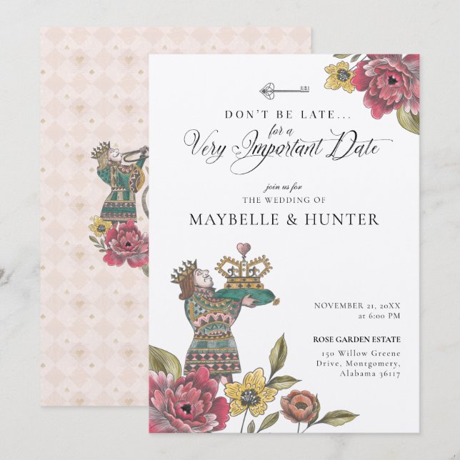 Alice im Wunderland Royal Crown Fairytale Wedding Einladung (Vorne/Hinten)