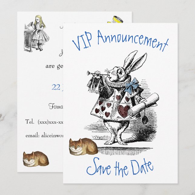 Alice im Wunderland Save the Date Einladung (Vorne/Hinten)