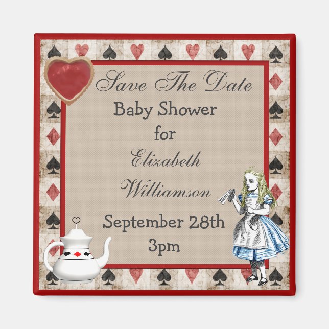 Alice im Wunderland Save the Date Kinderdusche Magnet (Vorne)