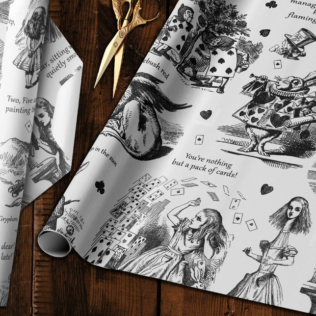 Alice im Wunderland Schwarz-weiß Toile Quotes Geschenkpapier (Von Creator hochgeladen)
