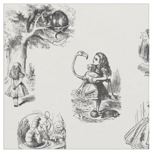 Alice im Wunderland-Schwarzweiss-Gewebe Stoff