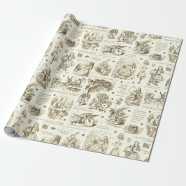 Alice im Wunderland Sepia Beige Toile Quotes Geschenkpapier