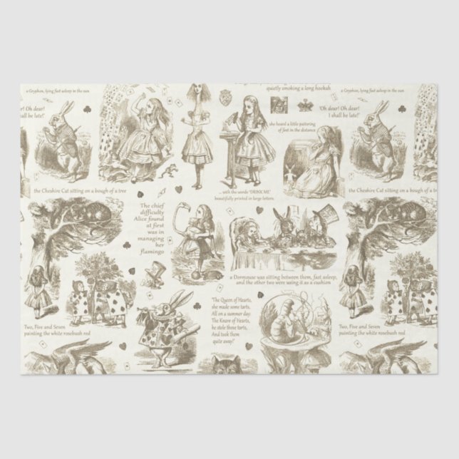 Alice im Wunderland Sepia Beige Toile Quotes Seidenpapier (Vorderseite)