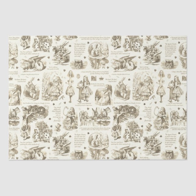 Alice im Wunderland Sepia Beige Toile Quotes Seidenpapier (Vorderseite)