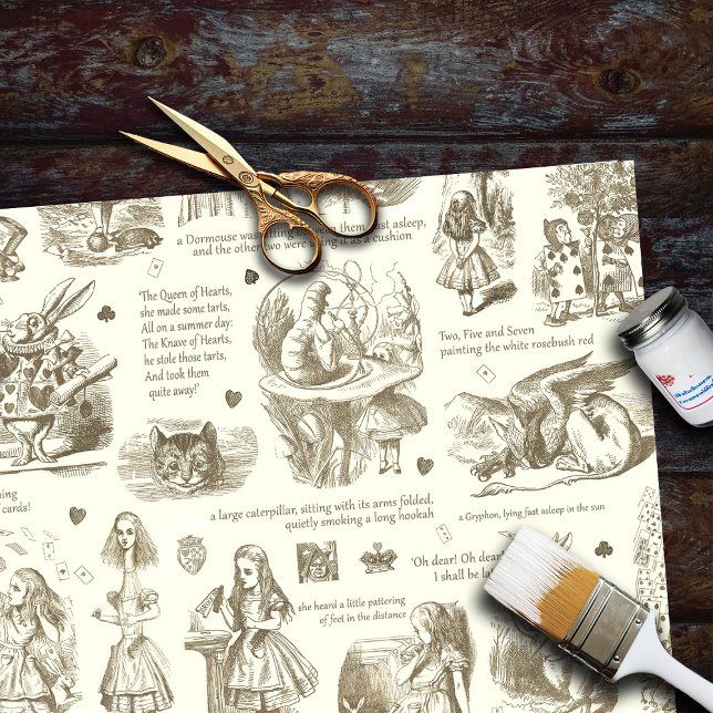 Alice im Wunderland Sepia Beige Toile Quotes Seidenpapier (Von Creator hochgeladen)