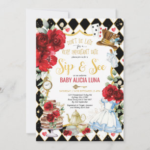 Alice im Wunderland Sip & See Mad Tea Party Rosen Einladung