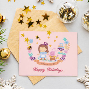 Alice im Wunderland süßes Aquarell rosa Foto Feiertagskarte