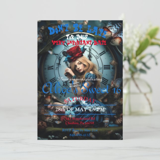 Alice im Wunderland Sweet 16 Einladung (Stehend Vorderseite)