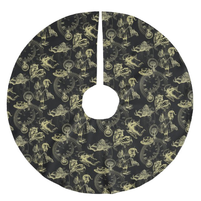 Alice im Wunderland Tea Black Gold Tree Skirt Polyester Weihnachtsbaumdecke (Vorderseite)