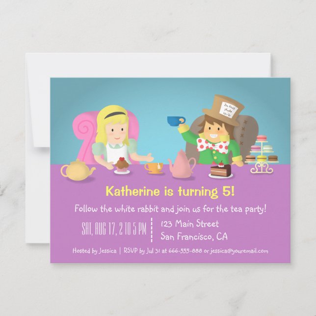 Alice im Wunderland Tea Party Geburtstag Einladung (Vorderseite)