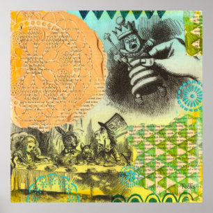 Alice im Wunderland Tea Party Mixed Media Painting Poster