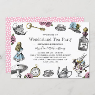 Alice im Wunderland Tea Party Polka Dots Einladung
