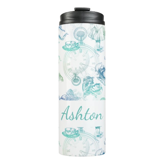 Alice im Wunderland Tee Blue Aqua Name Tumbler Thermosbecher (Vorderseite)