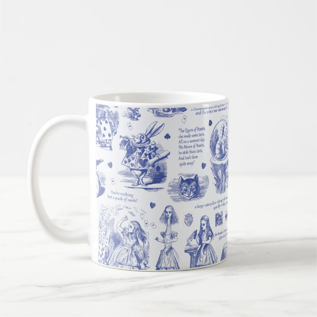 Alice im Wunderland Tee Party Blue Toile Quotes Kaffeetasse (Links)