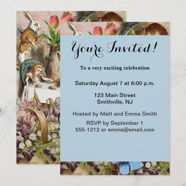 Alice im Wunderland Tee Party Einladung (Vorne/Hinten)