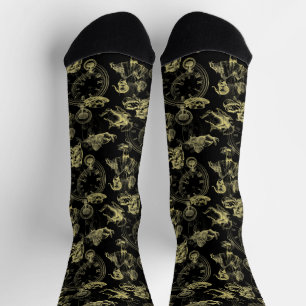 Alice im Wunderland Tee Schwarz Gold Socken
