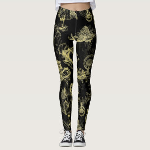 Alice im Wunderland-Tee-Zeit-Schwarz-GoldLeggings Leggings