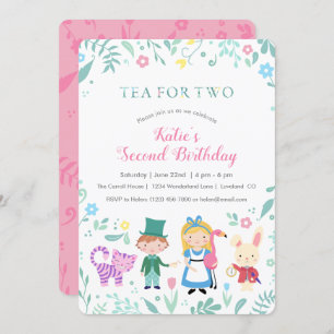 Alice im Wunderland Tee zum zweiten Geburtstag Einladung