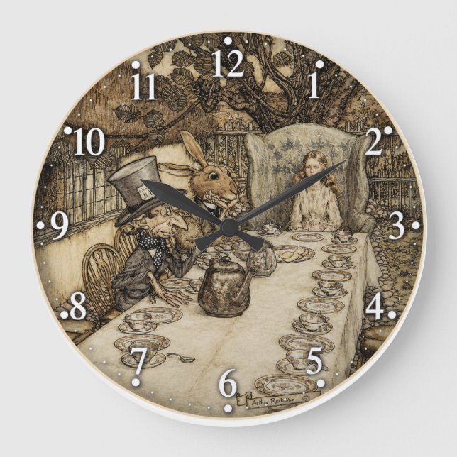 Alice im Wunderland-Teekränzchen  Große Wanduhr (Vorderseite)