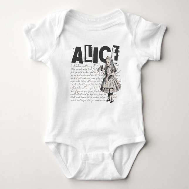 Alice im Wunderland Text und Alice-Bild Baby Strampler (Vorderseite)