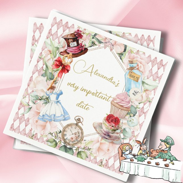 Alice im Wunderland Thema Floral Pink Persönlich Serviette (Von Creator hochgeladen)