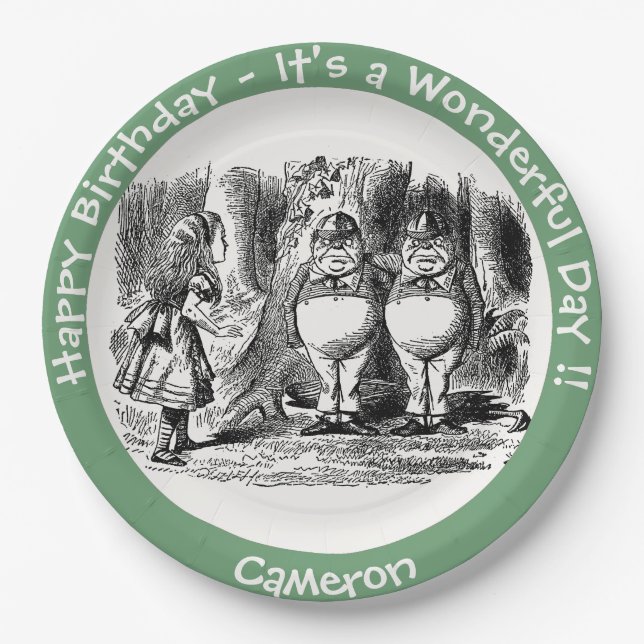 Alice im Wunderland Tweedledum & Tweedledeh Party Pappteller (Vorderseite)
