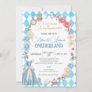Alice im Wunderland, Twin Girls 1. Geburtstag Tee Einladung