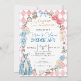 Alice im Wunderland, Twins Girls 1. Geburtstag Tee Einladung