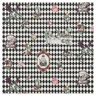 Alice im Wunderland über Schwarz-Weiß-Harlequin Stoff