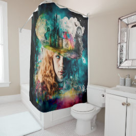 Alice im Wunderland | Uhr und City Skyline Duschvorhang